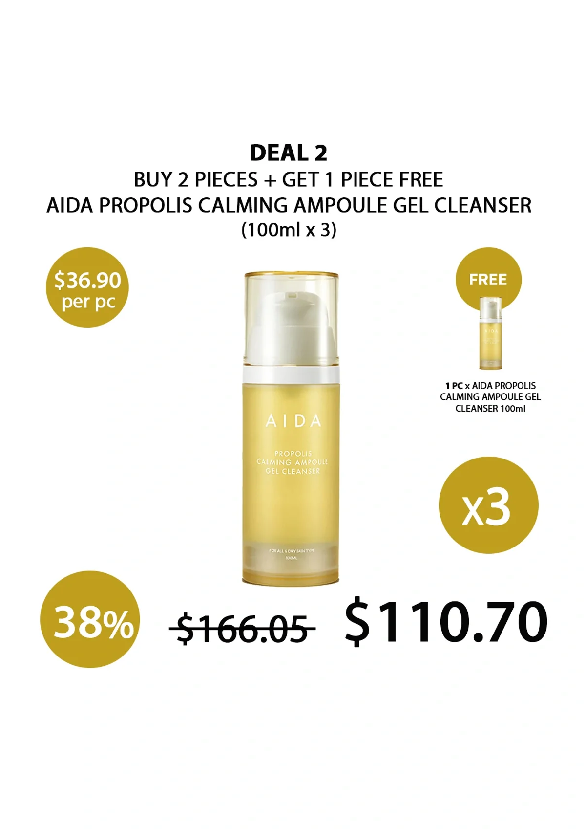 [AIDA]  Propolis Calming Ampoule Gel Cleanser 100ml - Image 4