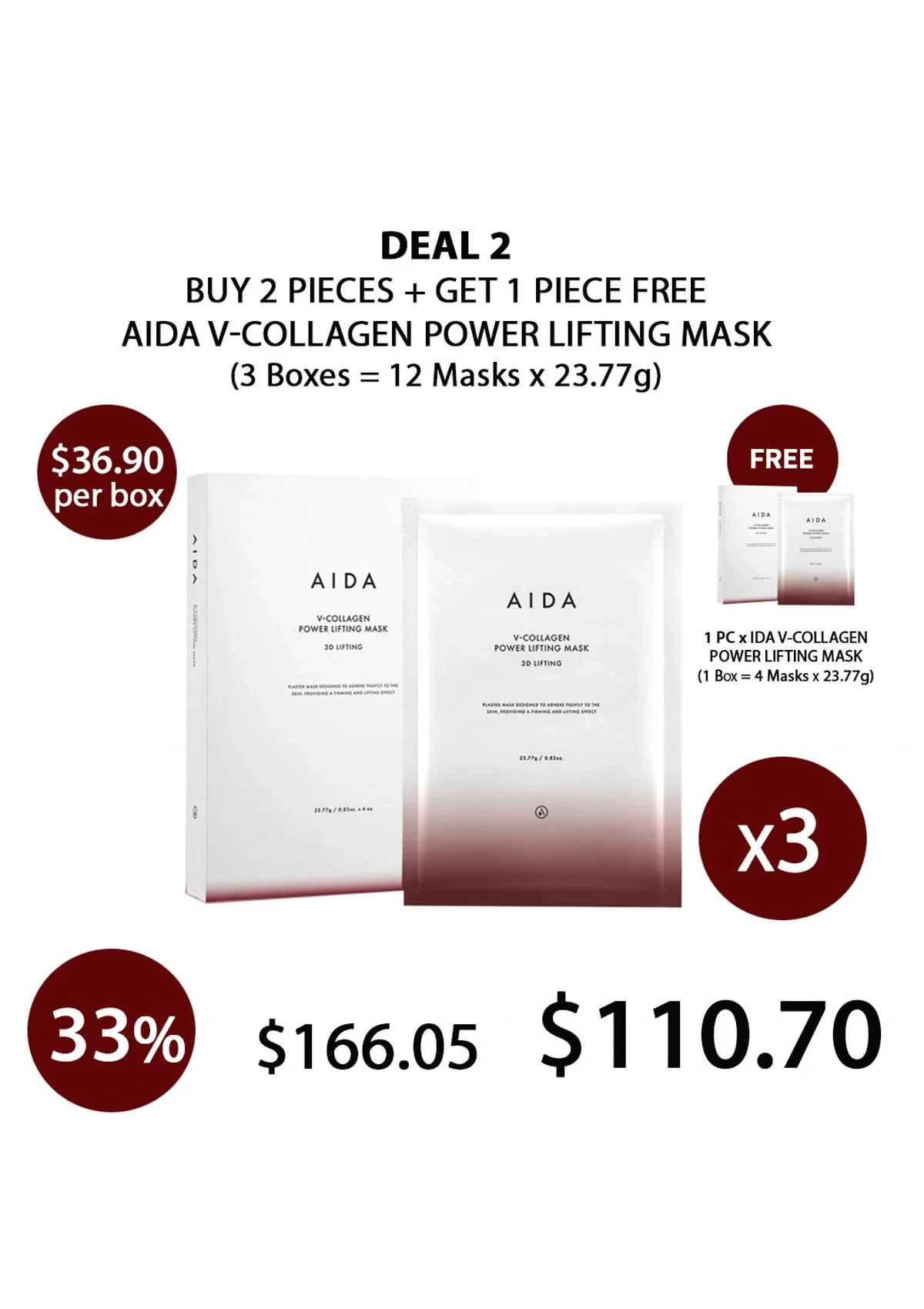 [AIDA] V-Collagen Power Lifting Mask  (1 Box = 4 Masks x 23.77g) - Image 19