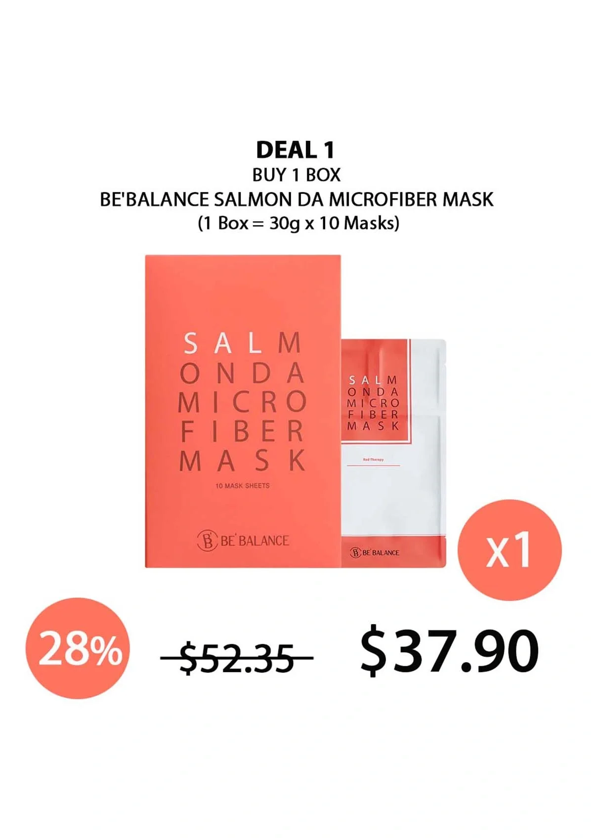 [BE'BALANCE] Salmon Da Microfiber Mask (1 Box = 30g x 10 Masks) - Image 9