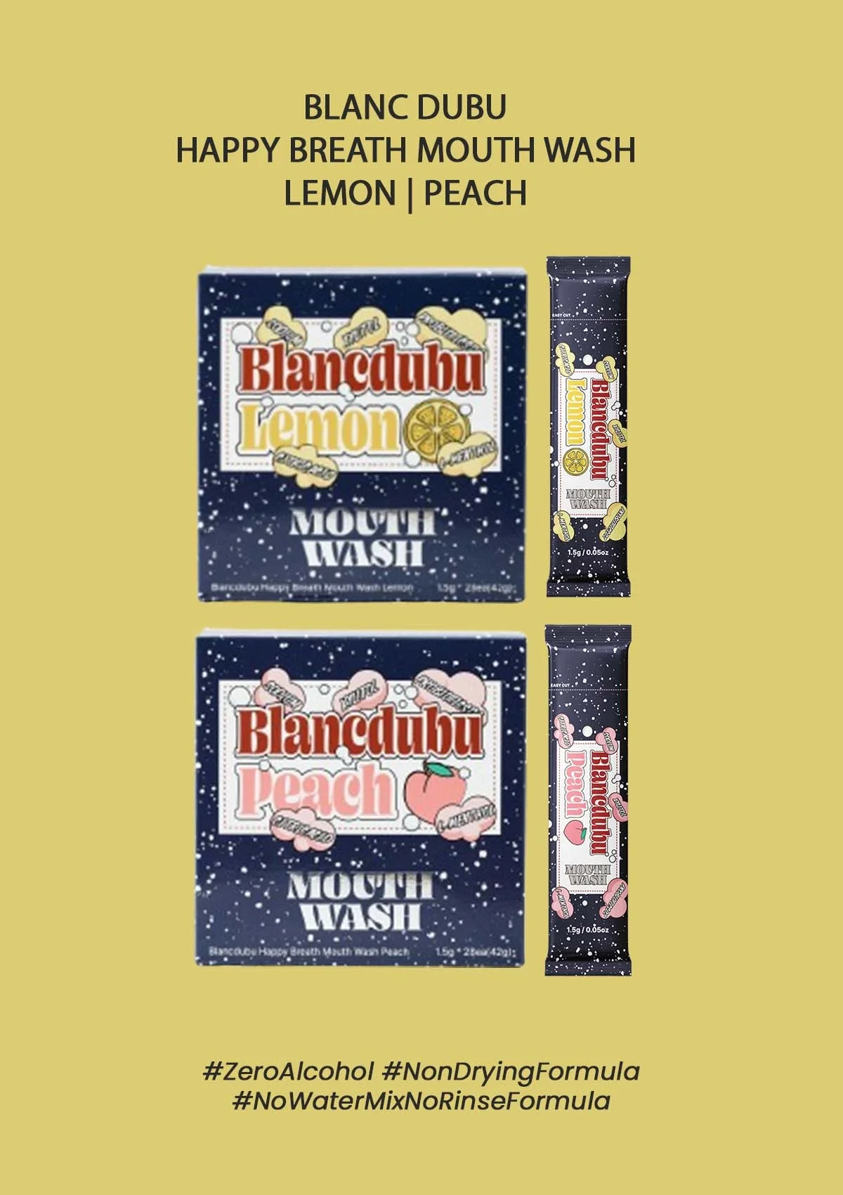 [BLANC DUBU] Happy Breath Mouth Wash Lemon | Peach (1 Box = 1.5g × 28 Sticks)