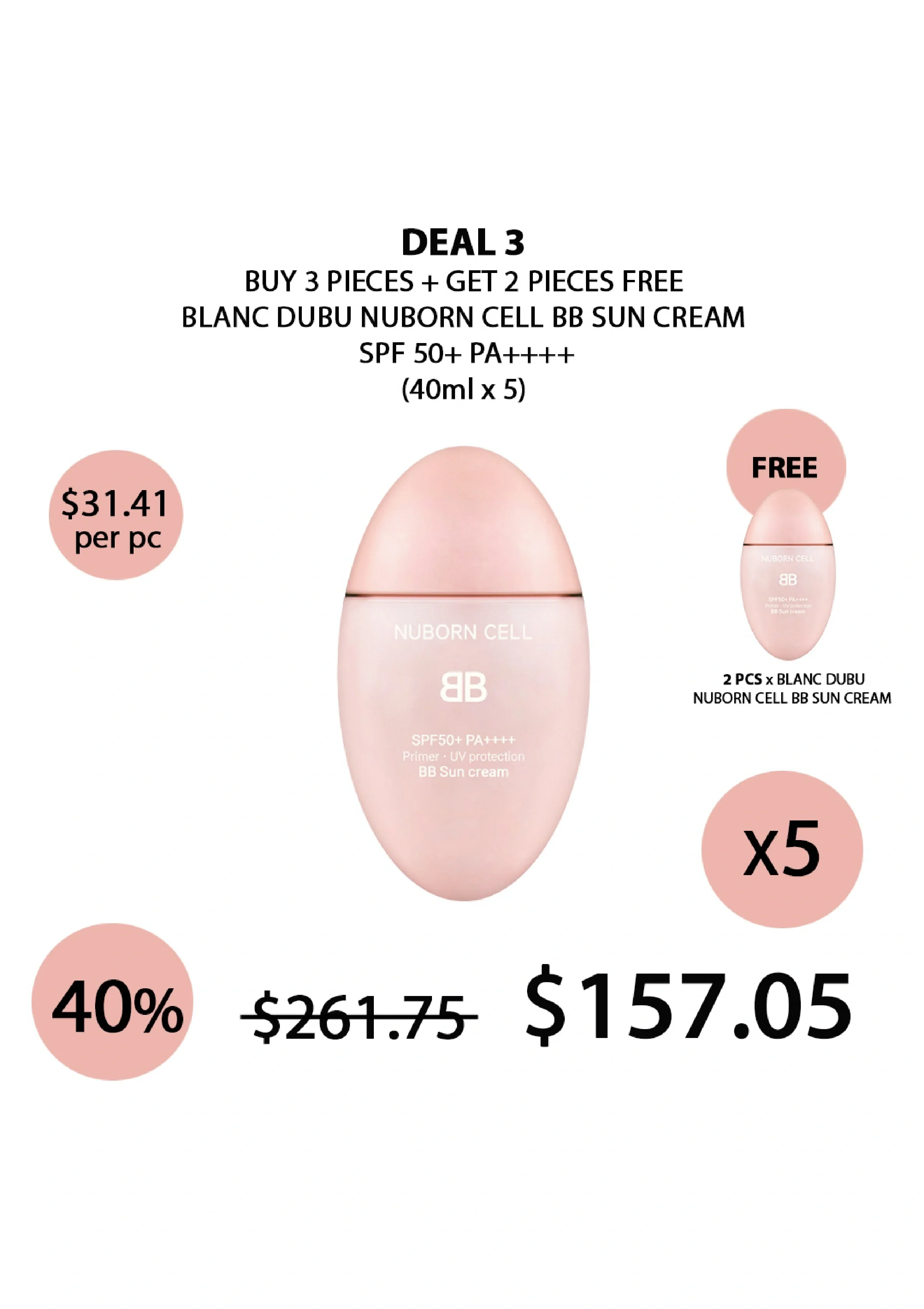 [BLANC DUBU] Nuborn Cell BB Sun Cream SPF 50+ PA++++ 40ml - Image 17