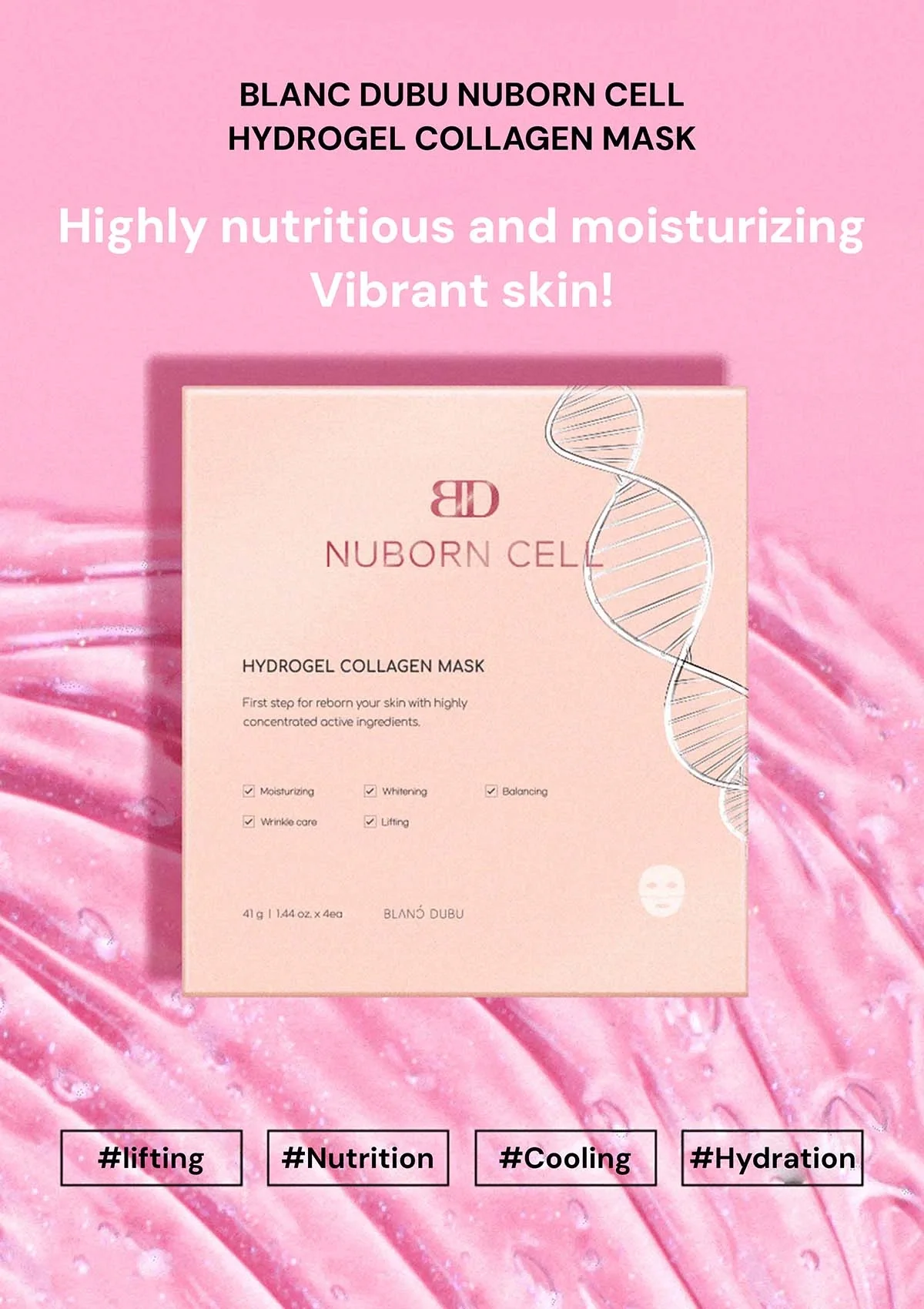 [BLANC DUBU] Nuborn Cell Hydrogel Collagen Face Mask (1 Box = 4 Masks x 41g) - Image 3