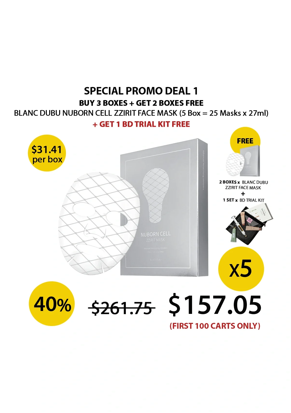 [BLANC DUBU] Nuborn Cell Zzirit Face Mask (1 Box = 5 Masks x 27ml) - Image 19