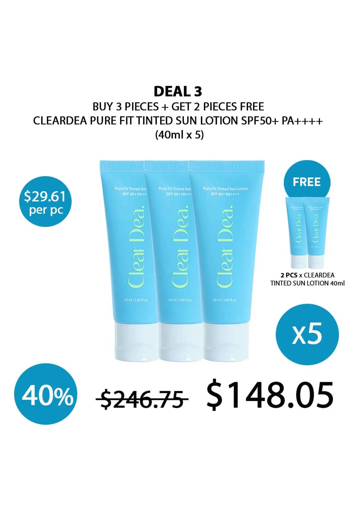 [CLEARDEA] Pure Fit Tinted Sun Lotion SPF50+ PA++++ 40ml - Image 7