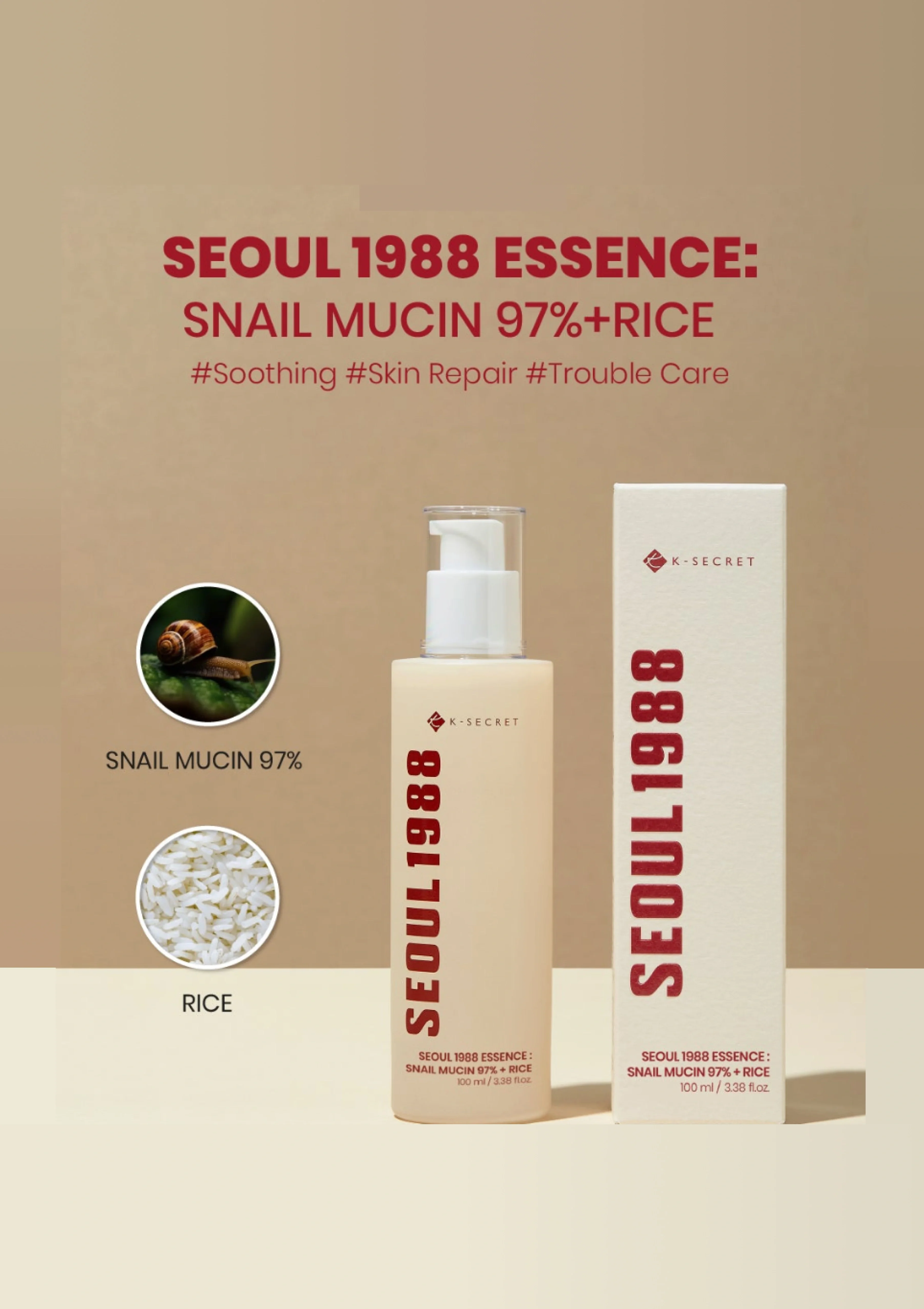 [K-SECRET] Snail Mucin 97% + Rice 100ml - Image 3