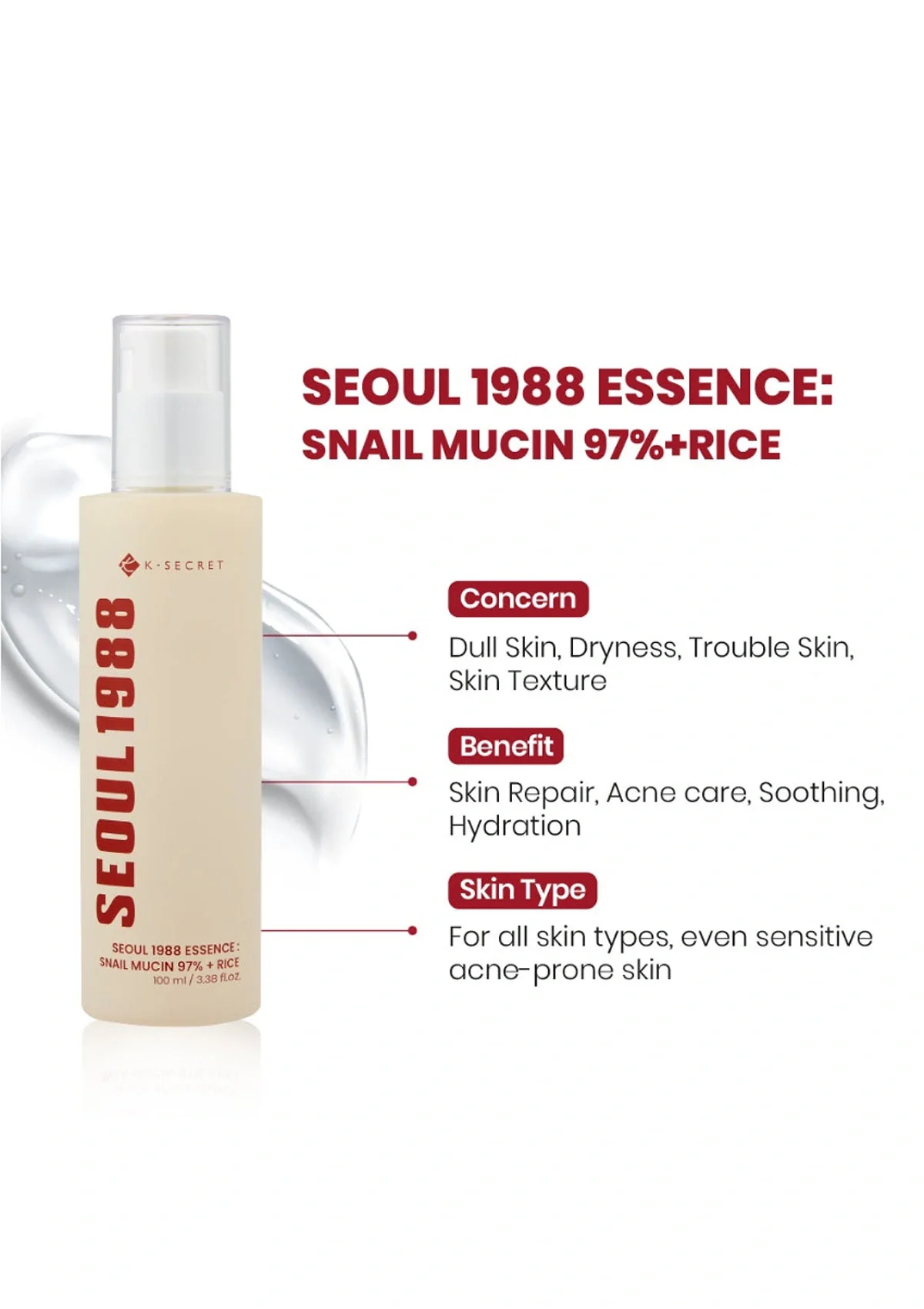 [K-SECRET] Snail Mucin 97% + Rice 100ml - Image 4